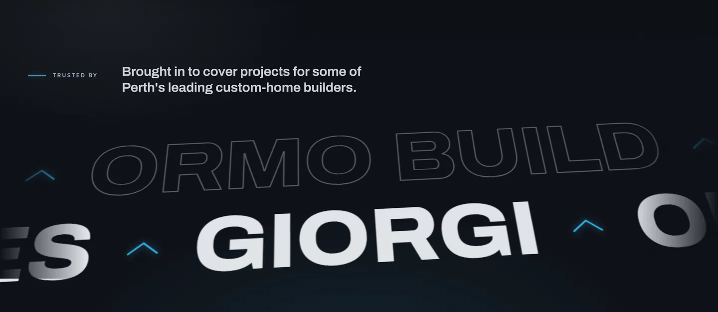 McDonald Roofing Company Trusted by band naming Perth custom-home builders, with ORMO Build and Giorgi in large type