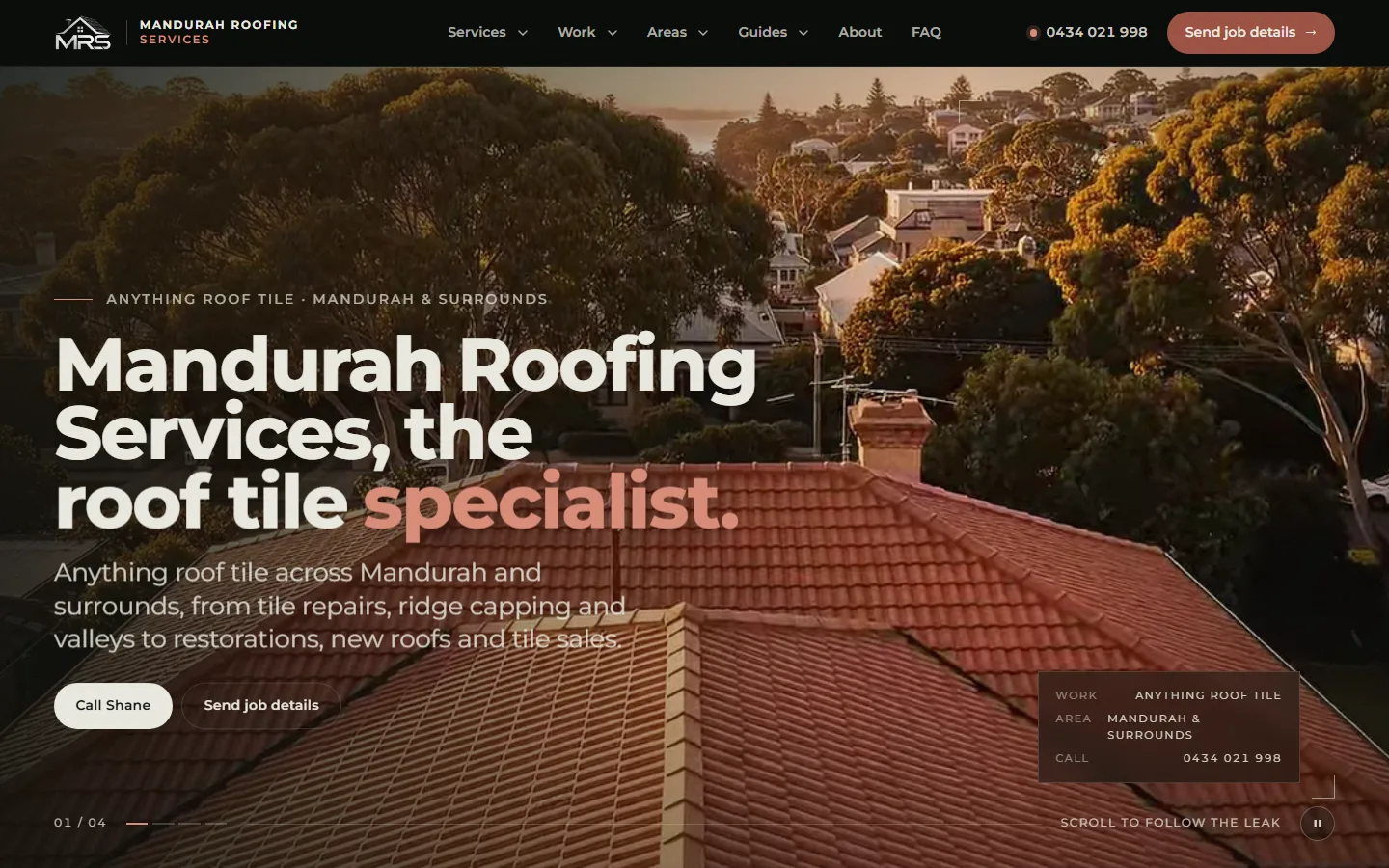 Mandurah Roofing Services website home page, built by Kovus